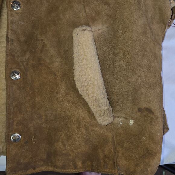 Vintage Distressed Suede Coat Delong Halloween Costume Prop Size 40 Brown - Picture 6 of 16